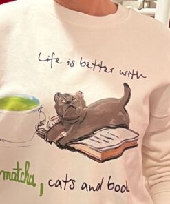 Alternative view of Tricou de bumbac femei LIFE IS BETTER WITH MATCHA, CATS & BOOKS