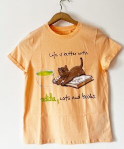 Tricou de bumbac femei LIFE IS BETTER WITH MATCHA, CATS & BOOKS